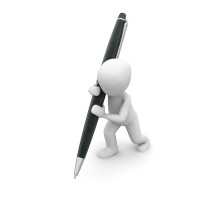 Das Foto zeigt einen stlisierten Menschen, der einen überdimensional großen Kugelschreiber hält, Quelle: Pixabay