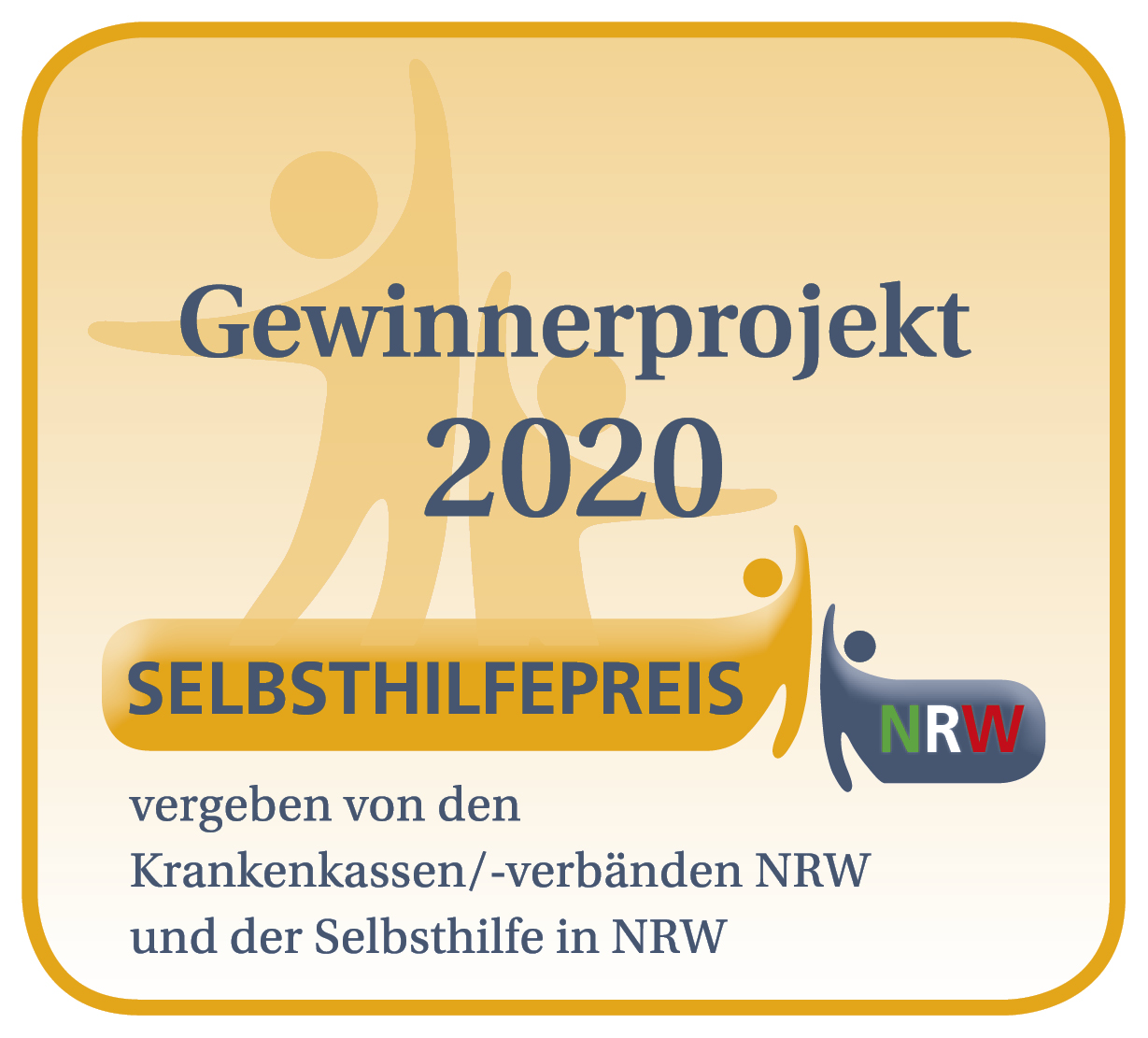 Logo des SHP mit der Aufschrift: Gewinnerprojekt 2020 Selbsthilfepreis, vergeben von den Krankenkassen/-verbänden NRW und der Selbsthilfe NRW