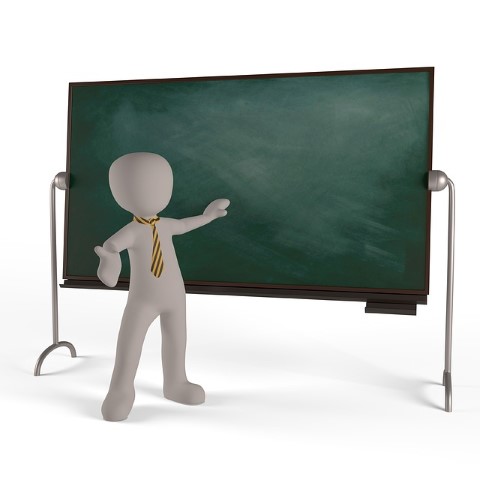 Das Foto zeigt einen stilisierten Lehrer vor einer Tafel, Quelle: Pixabay